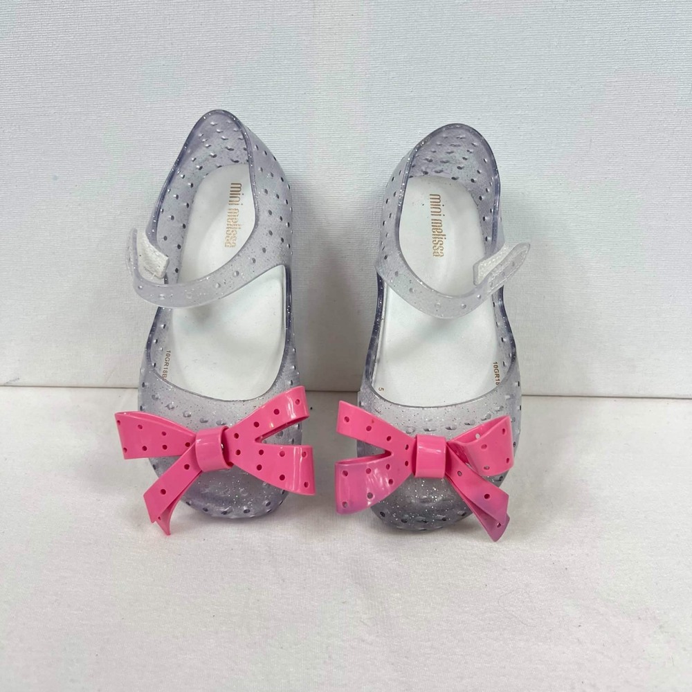 EUC Mini Melissa Ultragirl Bow Glitter Clear Pink Mary Jane Shoes Kids Sz 10 - Picture 6 of 15